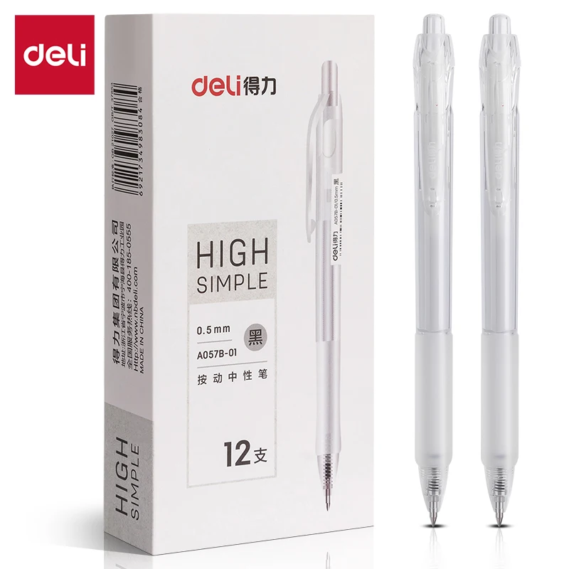 

Deli, 12 шт., выдвижные гелевые ручки, 0,5 мм, черные чернила, ручка с зажимом для ручки, гладкие школьные ручки для письма, кнопочные ручки для письма
