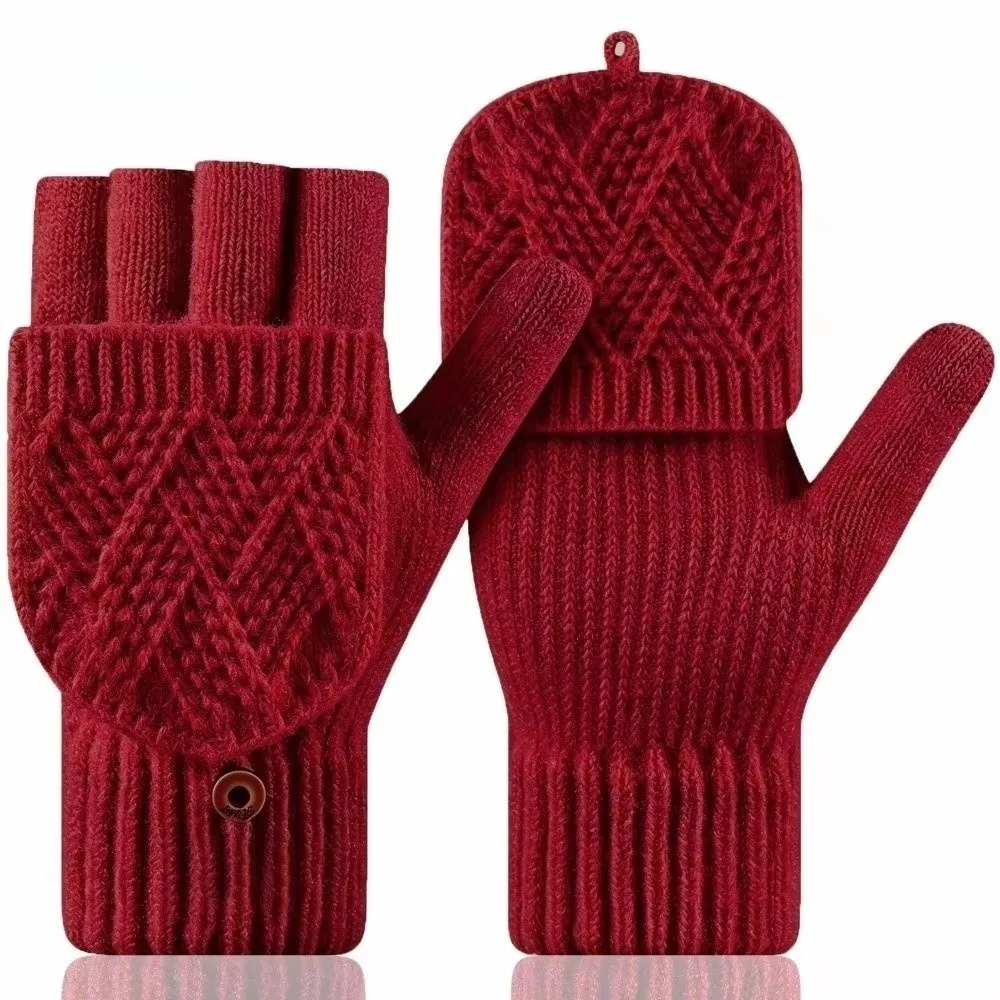Simple Solid Color Flip Plush Gloves Touch Screen Korean Style Half Finger Gloves Keep Warm Coldproof Winter Mittens Student