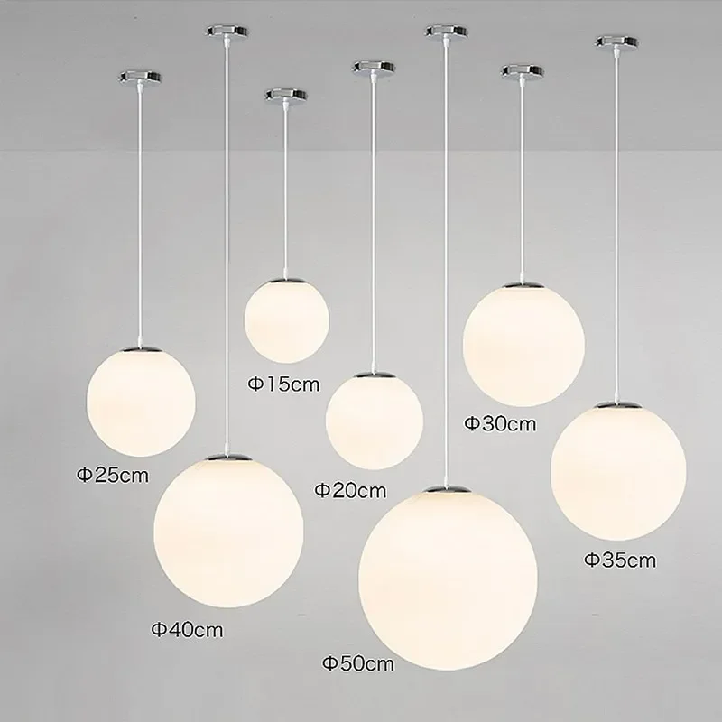 Home Decor Pendant Lights White Glass Ball Hanging Lamps Bar Dining Room Bedroom Clothing Store LED For Ceiling Chandeliers