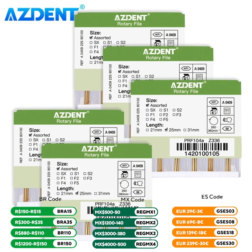 5 Boxes Dental Engine Use File NiTi Super AZDENT Rotary Heat Activated Endodontic Canal Root Files 25mm SX-F3 Dentistry Tools