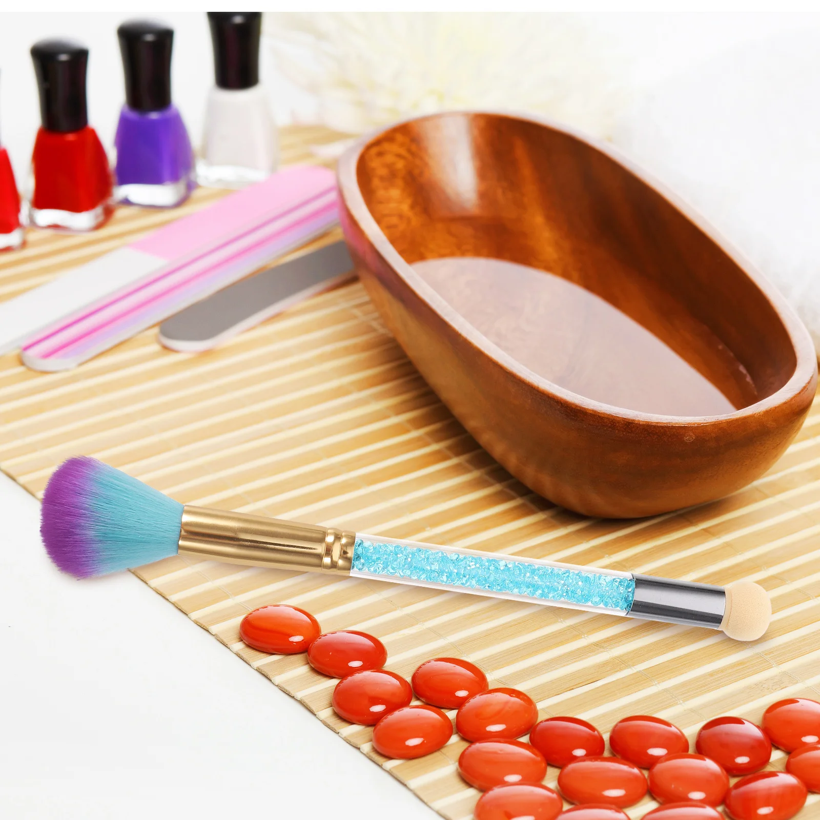 Double Head Nail Art Remover For Acrylic Tips Manicure Tool Makeup Blush Powder Application Nail Dust Brush Nial Art