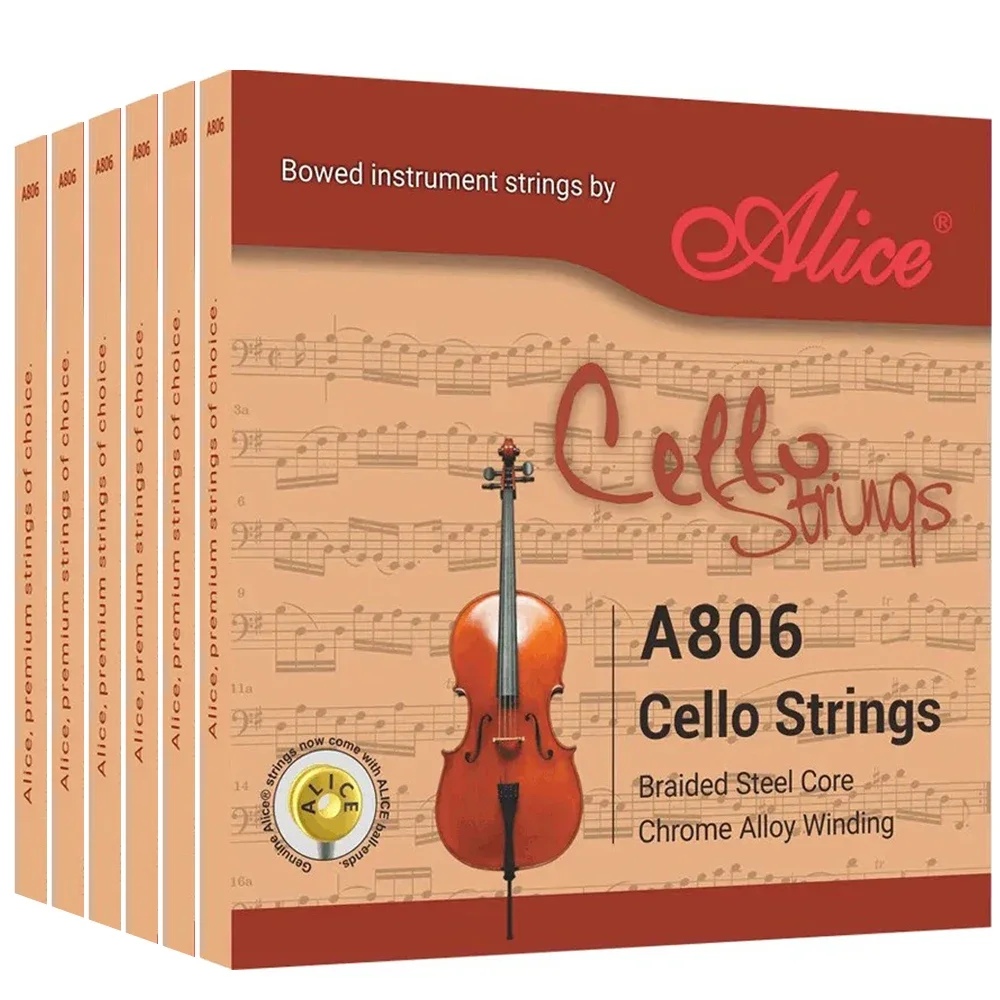 6 Sets A806 String for Practice Performance Full-forceful Tone Braided Steel Chrome Alloy 4/4 Cello Strings