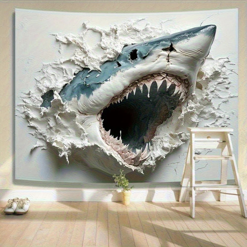 2D Shark Wall Tapestries, 1pc, Polyester, Traditional Style, No Feather, No Power Needed, Perfect Gift for Living Room, Bedroom,