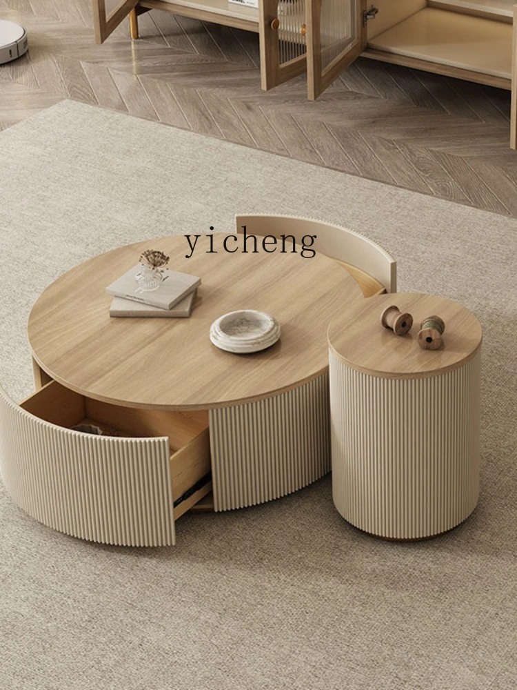 YY Light Luxury French Cream Style Solid Wood Size Coffee Table Living Room Small Apartment Tea Table