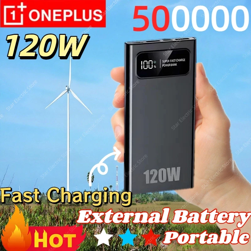 Внешняя батарея Oneplus, 120 Вт, сверхбыстрая зарядка, 500000 мАч, аккумулятор большой емкости, цифровой дисплей, внешний аккумулятор для Iphone Huawei