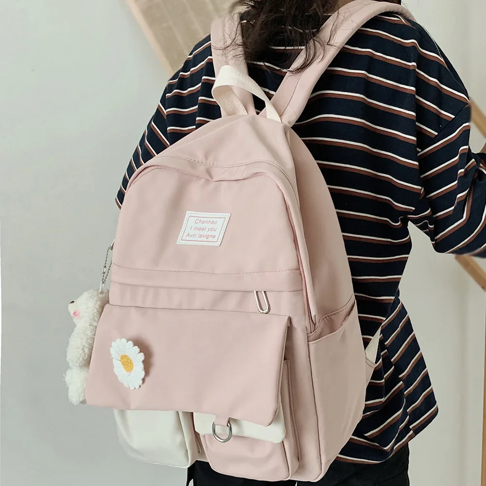 College Student Ladies Cute Backpack Women Flower Female Harajuku School Bags Book Kawaii Backpack Nylon Girl Trendy Bag Fashion