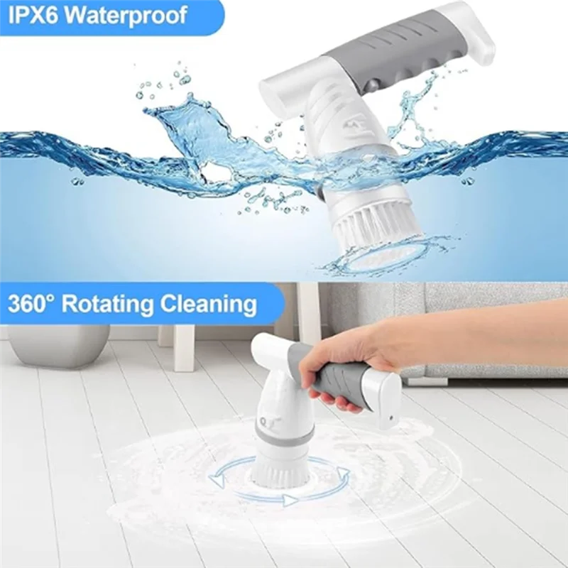 

A03F-Беспроводная электрическая щетка для чистки с 5 сменными щетками - водонепроницаемый портативный очиститель для ванной комнаты