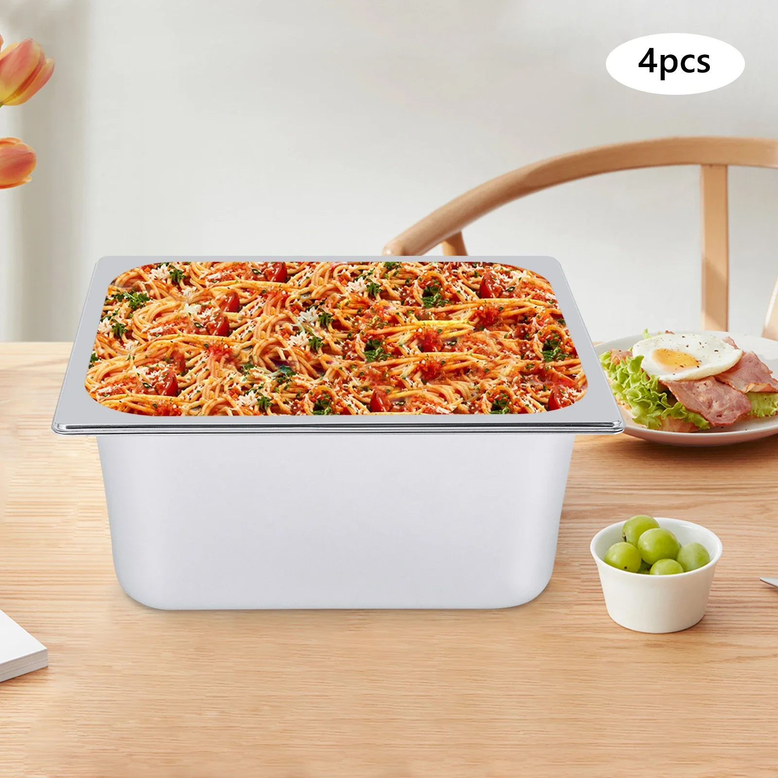 

4 шт. паровой стол из нержавеющей стали, кастрюли для отелей, размер 1/2, глубина 6 дюймов — пищевой коммерческий класс Bain Marie с запирающимися крышками для шведского стола