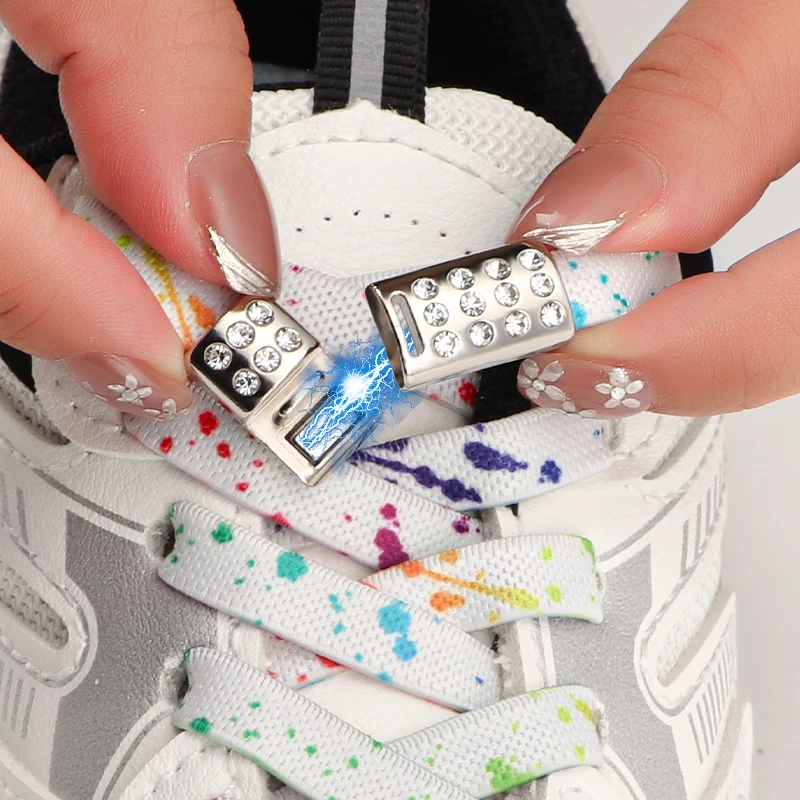 

No Tie Shoelaces Diamond Magnetic Shoe Laces Lock Flat Elastic Laces for Sneakers Splash Ink Shoelace Kids Adults Shoestrings