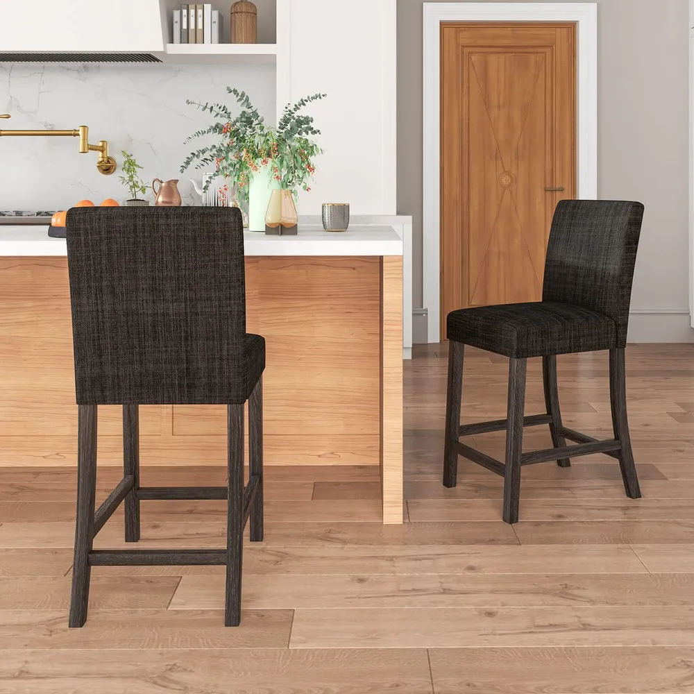 

2PCS 24.5" Counter Height Bar Stools Modern Fabric Upholstered Kitchen Chairs