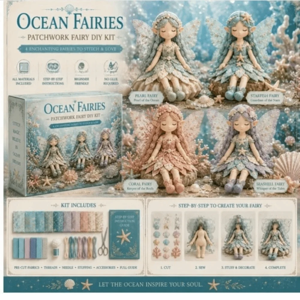 Colorful DIY Quilted Fairy Kit Handmade Christmas Elf DIY Sewing Kit Floral Print Hand Sewing Holiday Sewing Craft Kit