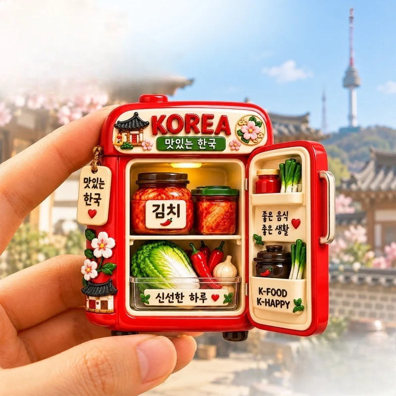 Seoul Kimchi Veggie Fridge Magnet - Savory 3D Korean Souvenir Unique Foodie Gift for Travel & Kitchen Decor