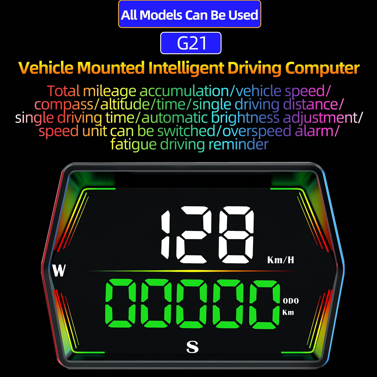 G21 HUD GPS Car Digital Speedometer Head-Up Display Big Font Compass Time Overspeed Alarm For All Car Customized