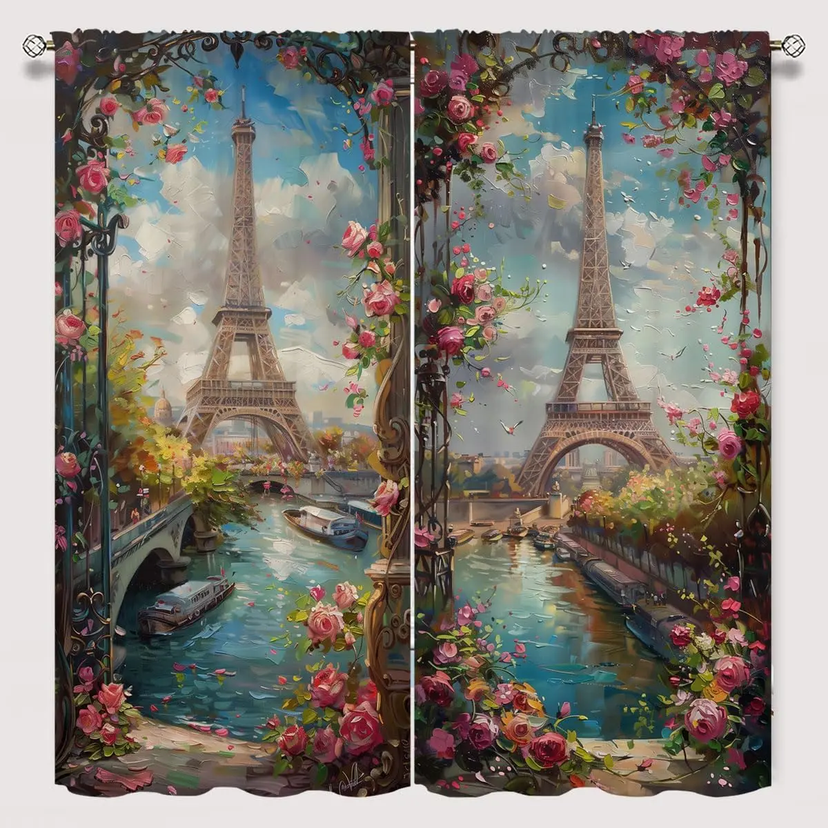 Romantic Paris Eiffel Tower Window Curtains for Kid Girls Boys Bedroom, Landscape Modern Rod Pocket Thermal Insulated Darkening