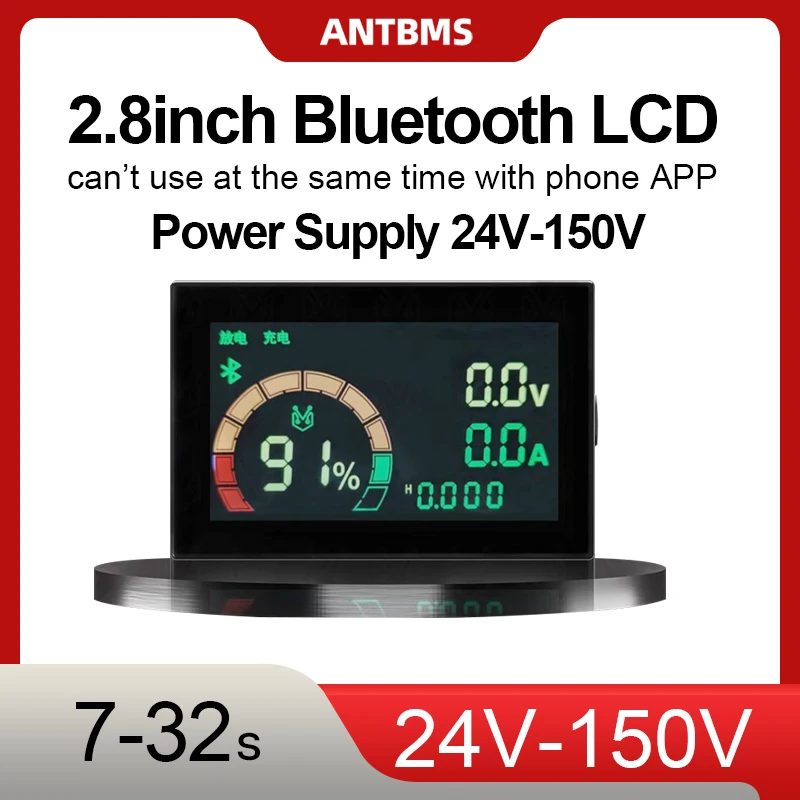 

Дисплей уровня заряда батареи ANT BMS Bluetooth 2.8 дюйма, Bluetooth, RS485, индикатор напряжения, тока, температуры, кулонометр, индикатор емкости