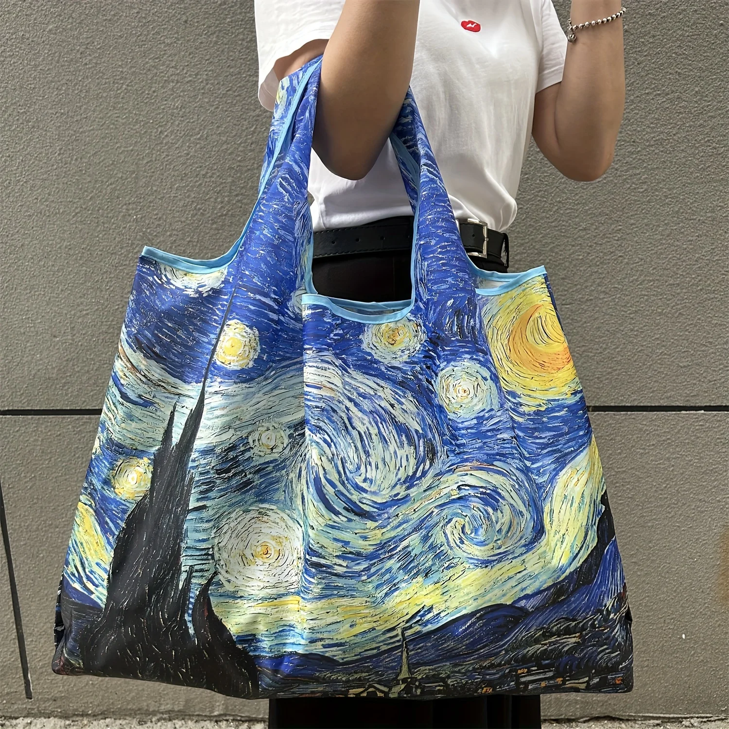 Foldable Reusable Shopping Bag Van Gogh Starry Night Art Print Large Capacity Portable Grocery Handbag for Supermarket Travel
