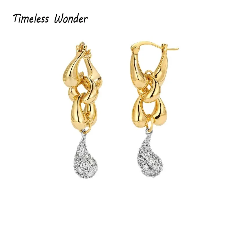 Timeless Wonder Brass Zircon Geo Droplets Stud Earrings Women Designer Jewelry Trendy Gift Top Classy Simple Neat 5133