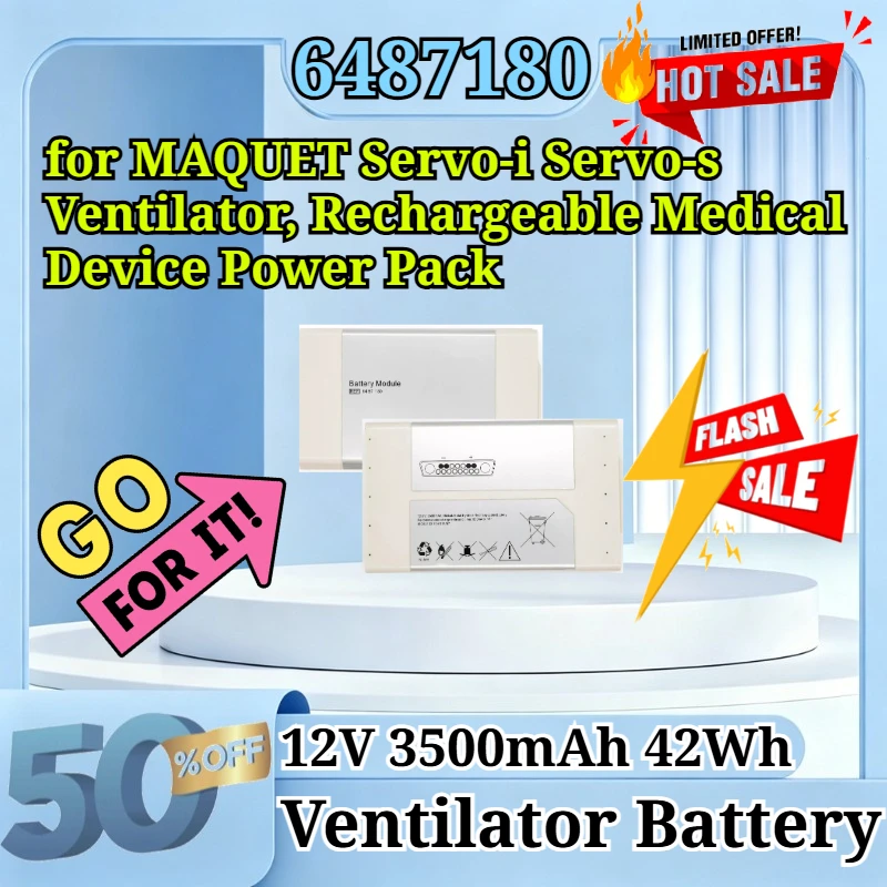 6487180 12V 3500mAh 42Wh Ni-MH Replacement Battery for MAQUET Servo-i Servo-s Ventilator, Rechargeable Medical Device Power Pack