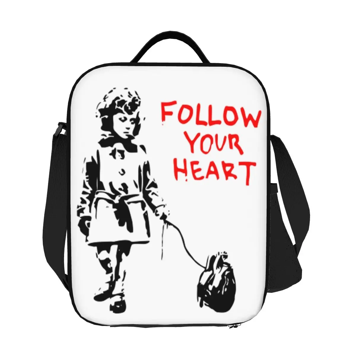 

Изготовленная на заказ изолированная сумка для обеда Banksy Follow Your Heart для женщин, уличная поп-арт, термохолодильник, сумка для обеда, офисная сумка для пикника, путешествия