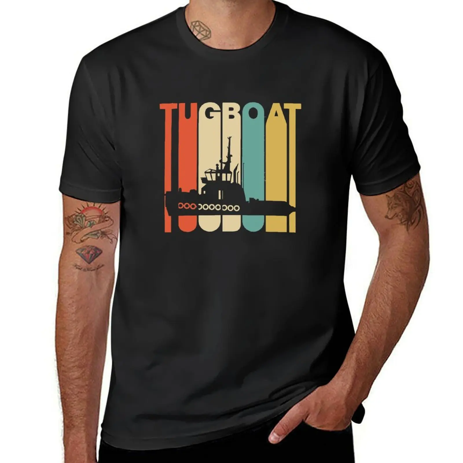 Vintage Style Tugboat Silhouette Shirt T-Shirt tees funnys men workout shirt