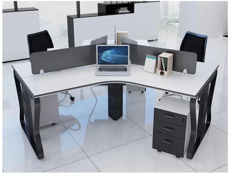 Office 4 Seater Staff Steel Legs Workstation Partition Cubicle Desktop Pc Computer Table Desk Y Shape