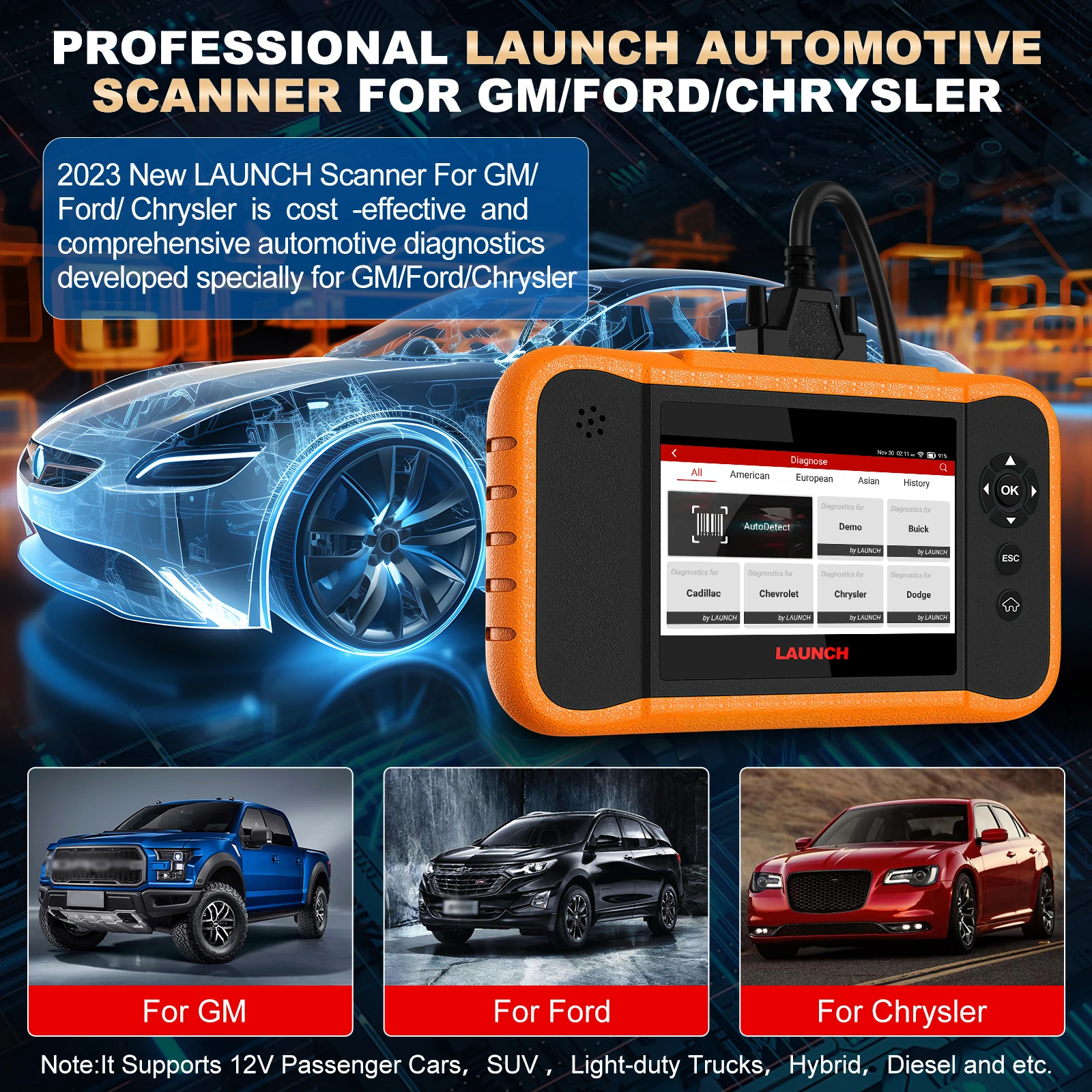 LAUNCH X431 Creader Elite 2.0 FGC Full System Diagnostic Tools OBD2 Scanner Active Test ECU Coding For Ford For GM For Chrysler