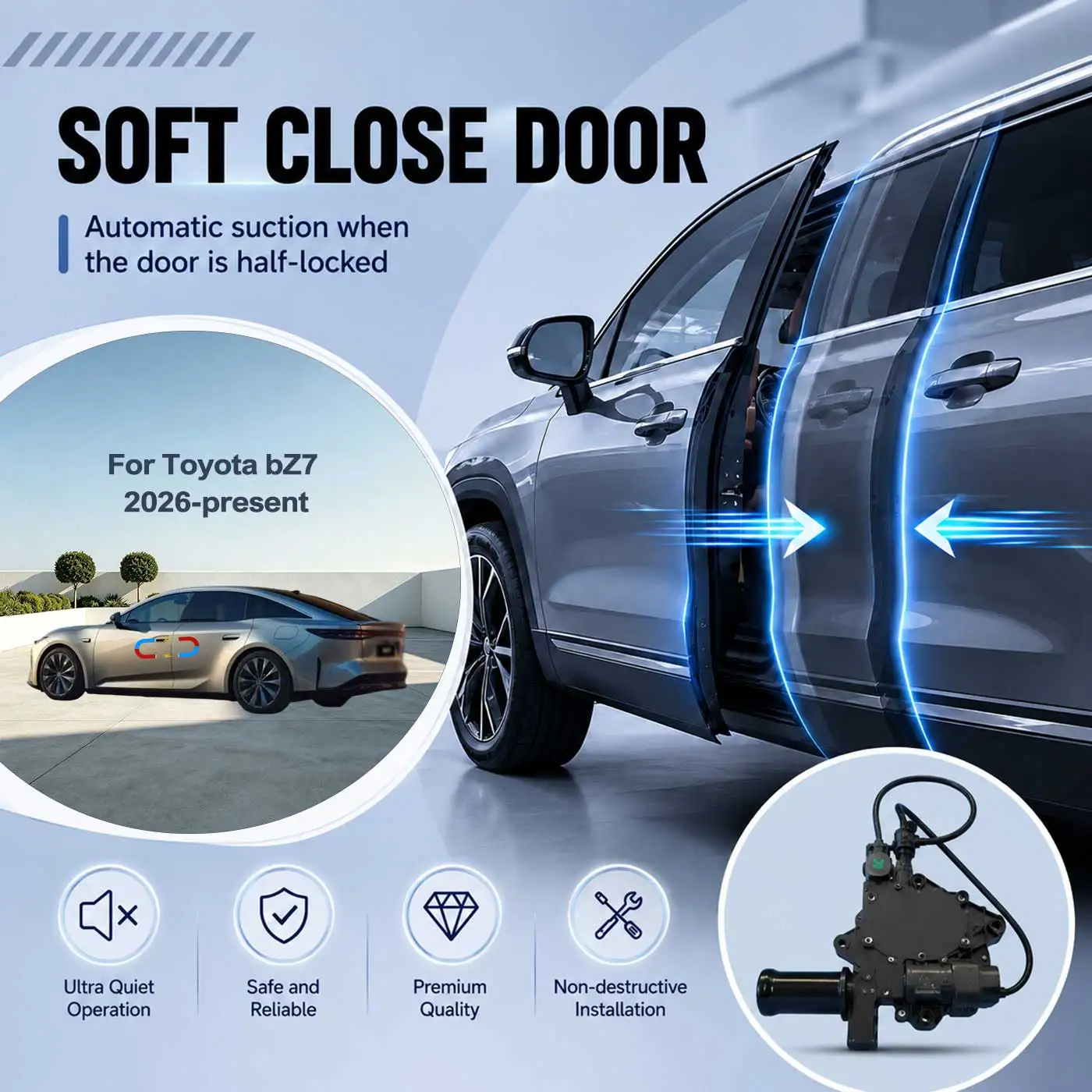 

For Toyota bZ7 2026-present Electric Soft Close Door Auto Pull-In Suction Lock Intelligent Silent Closer Kit