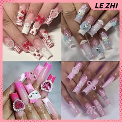 Xl Square 10Pcs Y2K Handmade Press On Nails Hello Kitty Ballet Fashion Girls Flower Bow Love Diamond Party Sticker Fake Nails