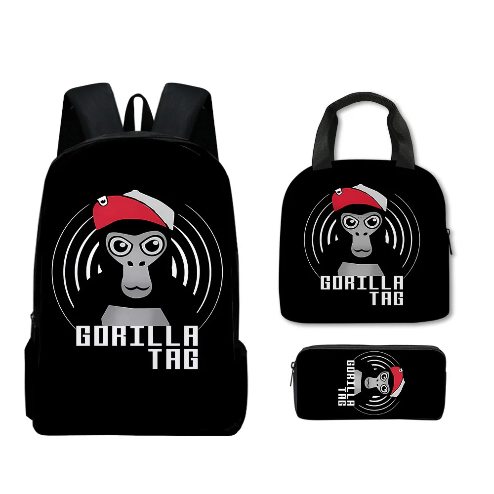 Hip Hop popolare lusso divertente Gorilla tag 3D stampato 3 pz/set borse da scuola per studenti zaino per Laptop zaino per il pranzo astuccio per