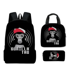 Hip Hop popolare lusso divertente Gorilla tag 3D stampato 3 pz/set borse da scuola per studenti zaino per Laptop zaino per il pranzo astuccio per matite