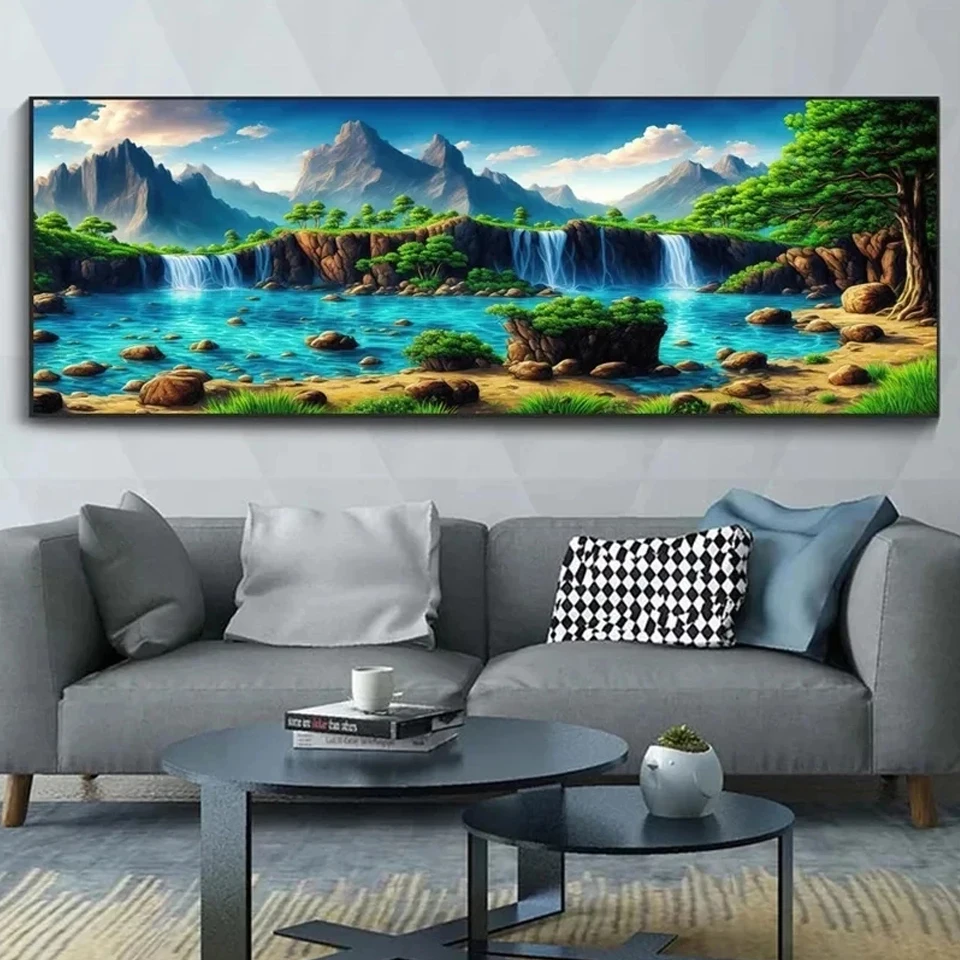 DIY Large Diamond Painting Cross Stitch Waterfall Landscape 5D diamond mosaic lake tree mountain art full drill rhinestone decor