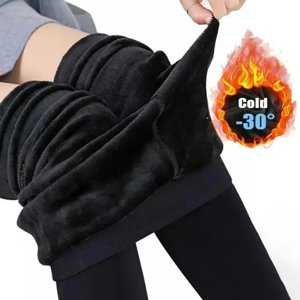 Thermal Fleece Tights for Women Winter Warm Thick Plush Pantyhose High Waist Elastic Slim Leggings Stockings Pants Warmer