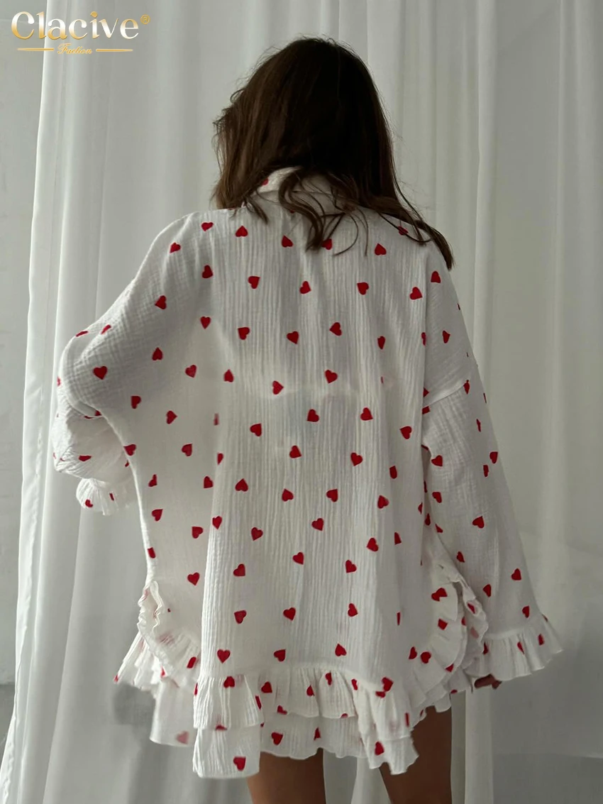 ClacMarkets-Ensemble décontracté pour femme, chemise à manches longues élégante, haut tubulaire, short à volants taille haute, tenue blanche, adt