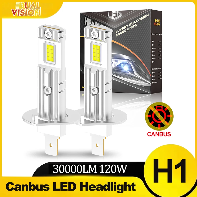 

2Pcs 30000LM H1 H3 LED Headlights Bulb CANBUS Super Bright 8054 CSP Chips Fanless Wireless Mini Size Auto Fog Lamp 12V 6500K