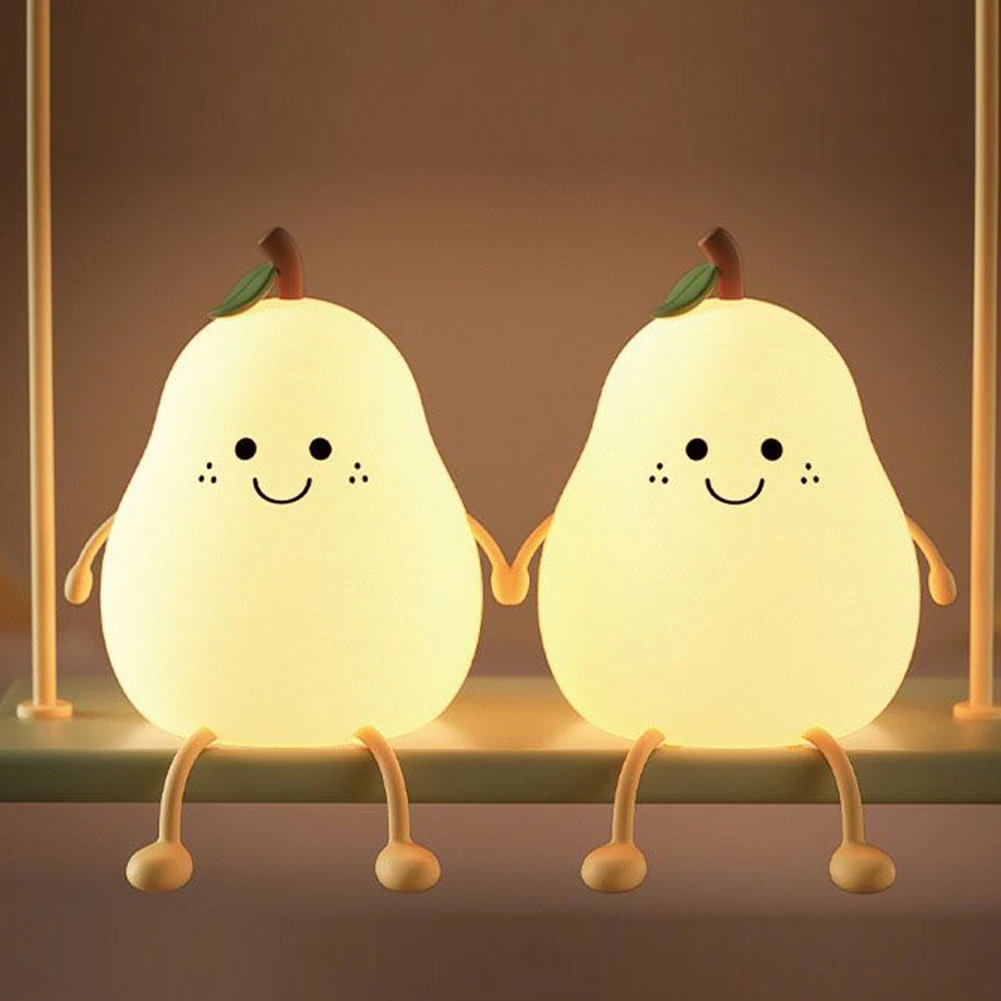 New Pear Fruit Silicone Night Light 7 colori Dimming Touch USB ricaricabile Cartoon lampada da comodino arredamento camera da letto Cute Kid Gift