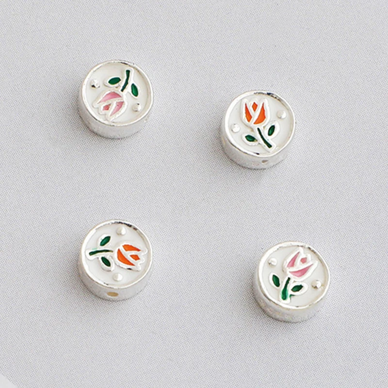 

1 шт. стерлингового серебра 925 пробы розовый/оранжевый тюльпан в форме торта бусины 5,5x2,7 мм браслеты ожерелье цветочные прокладки DIY ювелирные материалы