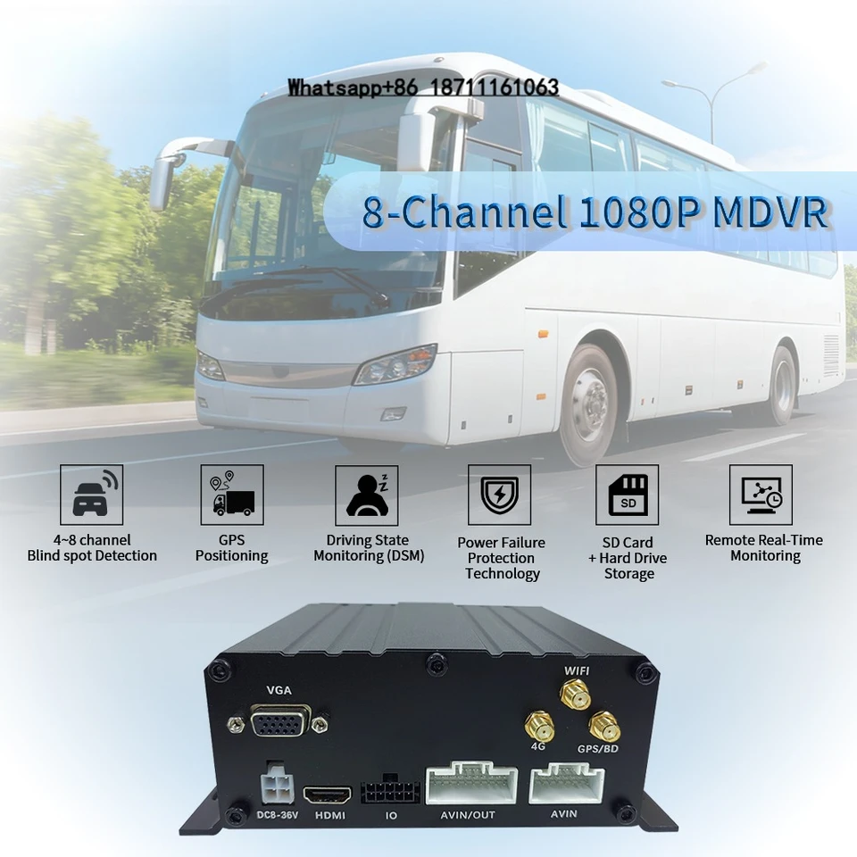차량 트럭 듀얼 SD H.265 항공 AI 8채널 4G 와이파이 360 블랙박스 HDD 대시 디지털 비디오 레코더 모바일 DVR MDVR 썸네일 7
