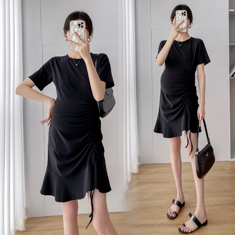 Pregnant Women Summer Cotton Dress Draw String French Style Dress