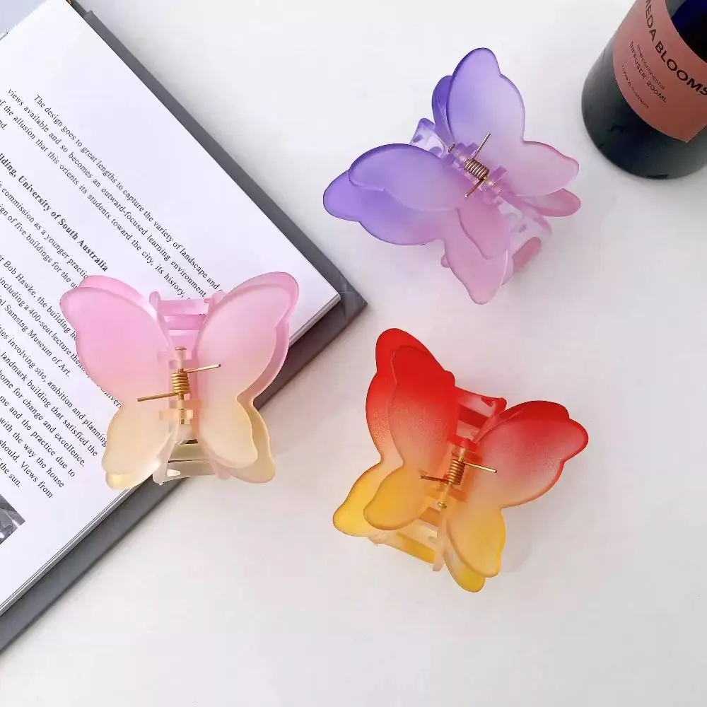 

New Colorful Butterfly Hair Claw Clip Matte Gradient Hairpin Hair Accessories Transparent Hair Clip Women