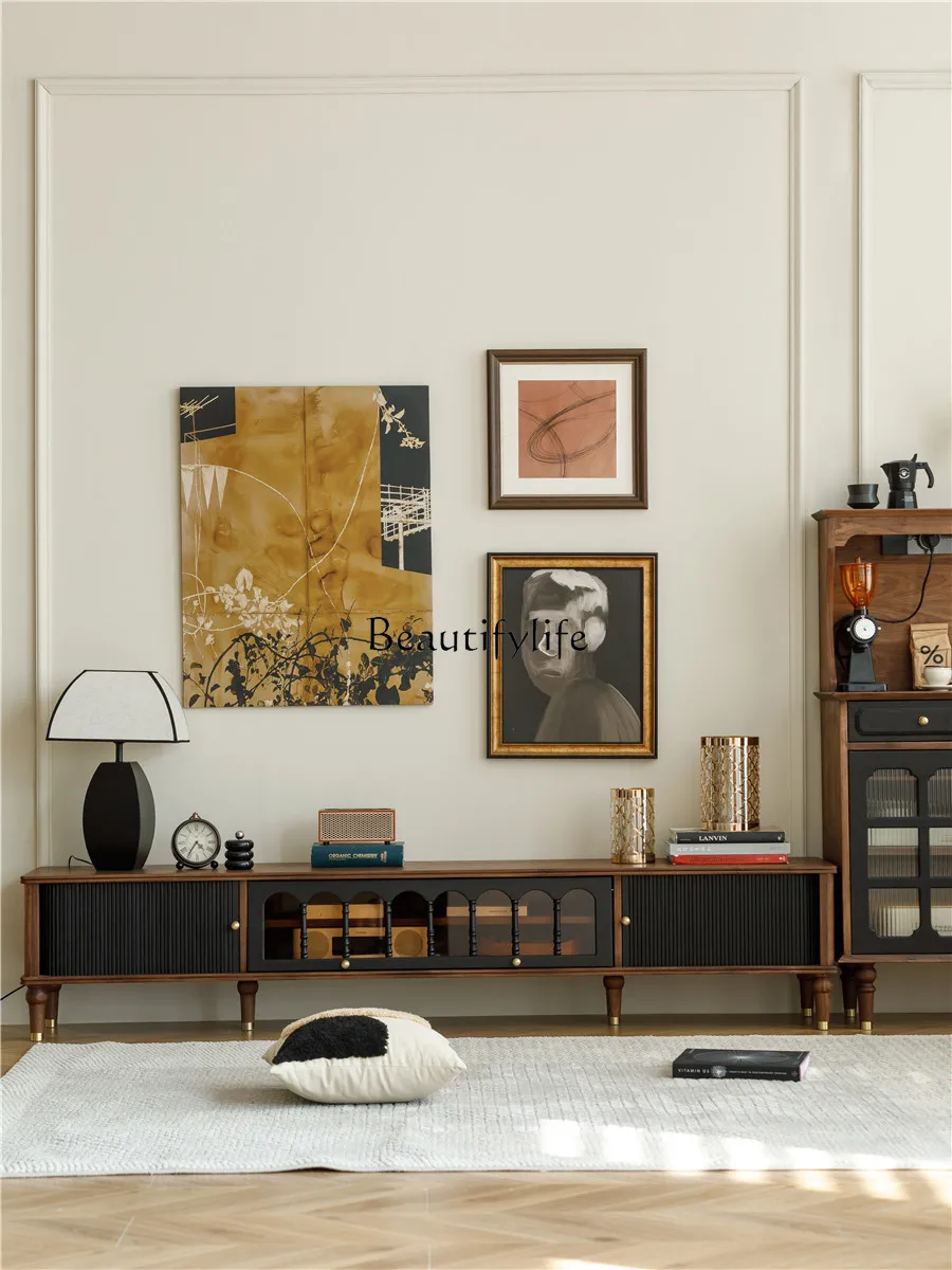 

French retro North American black walnut TV cabinet American small apartment