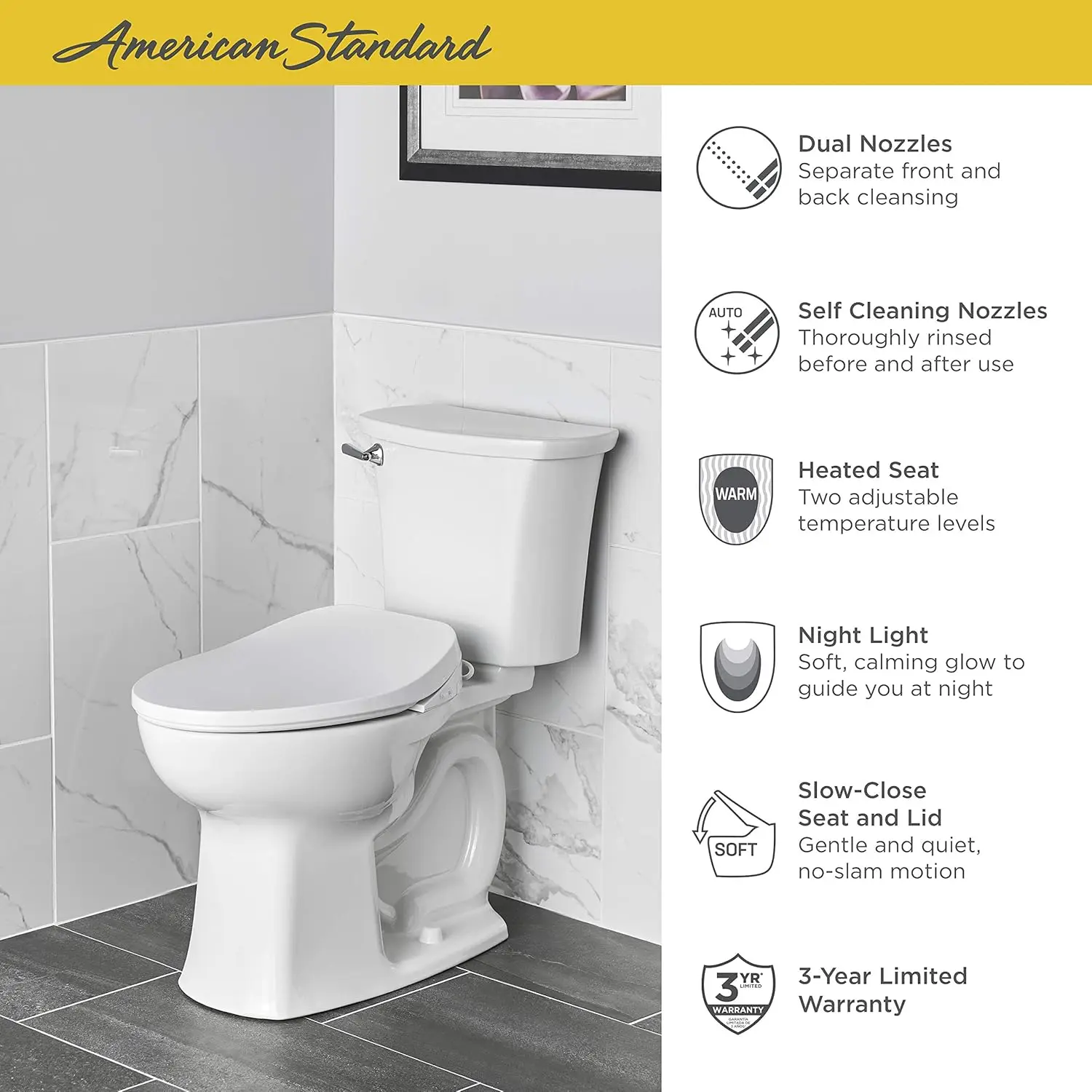 

American Standard 8019A60GPC.020 AquaWash 2.0 Electric Bidet Seat, White