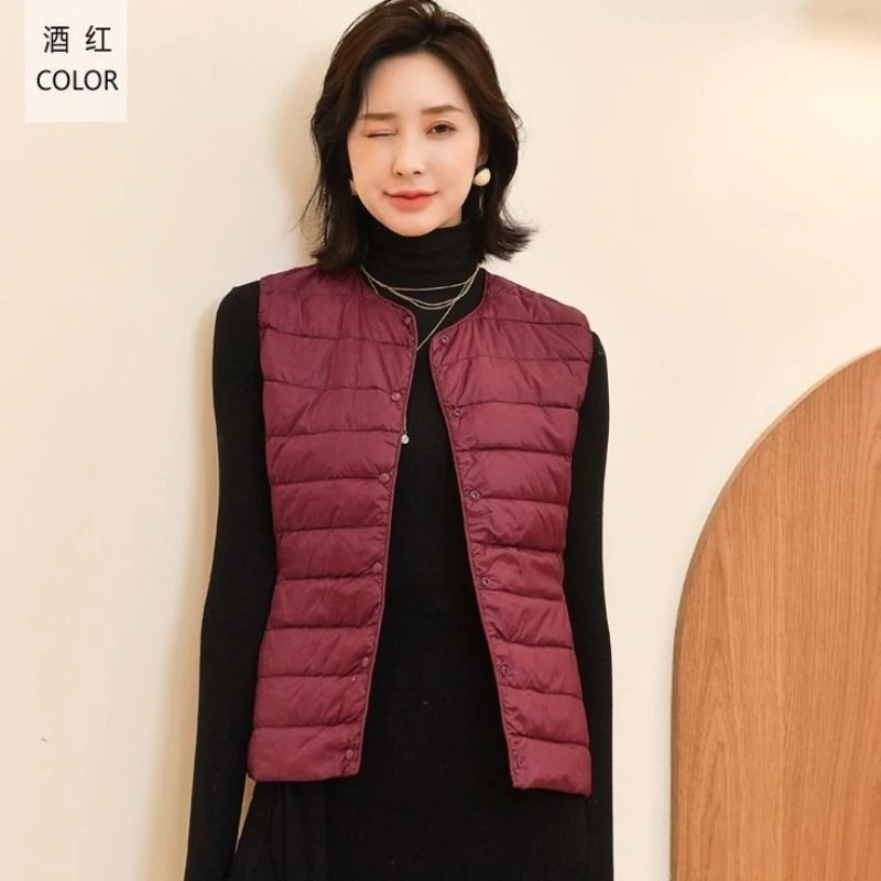 Feminino ultra leve para baixo colete longo com casual fino 90% pato branco para baixo gilet novo 2025 moda venda quente