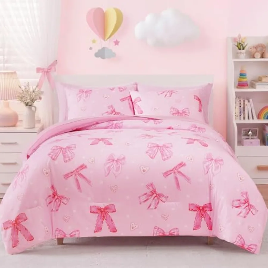 

Size Comforter Set for Girls and Cute Heart Bedding All Season Bed in a Bag 7 Pieces with Sheets Pillowcases and Shams