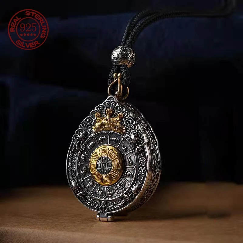 

S925 Sterling Silver Locket Necklace Eight Treasures of Buddhism pattern Buddhist Exquisite Pendants Necklac Accessories Jewelry