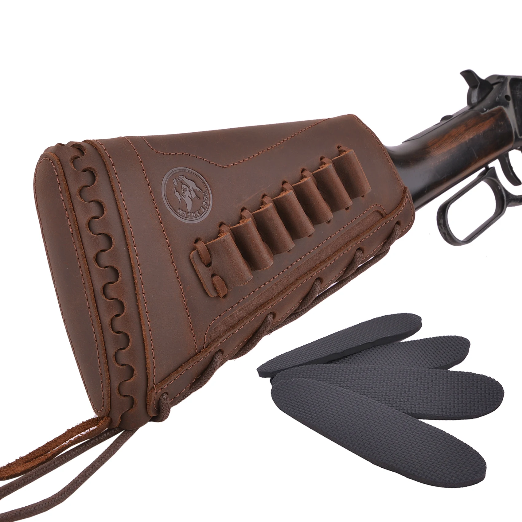 Leather Rifle Cheek Rest Pad Ammo Holder Shotgun Butt Stock Cover For Right .308 .45-70 .30-06 .30-30 .357 .22LR 12GA 16GA 20GA