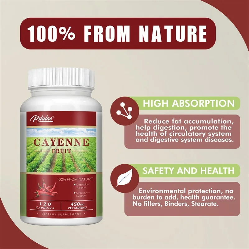 Cayenne Capsules - Supports Digestion, Cardiovascular Health, Promote Blood Circulation and Metabolism