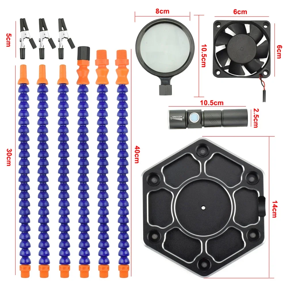 6Arms Welding Repair Workbench with 3X USB LED Magnifier Flashlight Fan Bench PCB Holder Soldering Tool Third Helping Hand Tool