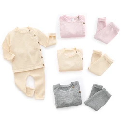 Autumn Winter Baby Girls Solid Clothing Newborn Baby Boys Clothes Suit Infant Sweater Pajamas Set Kids Warm 0 to 3 Years Old