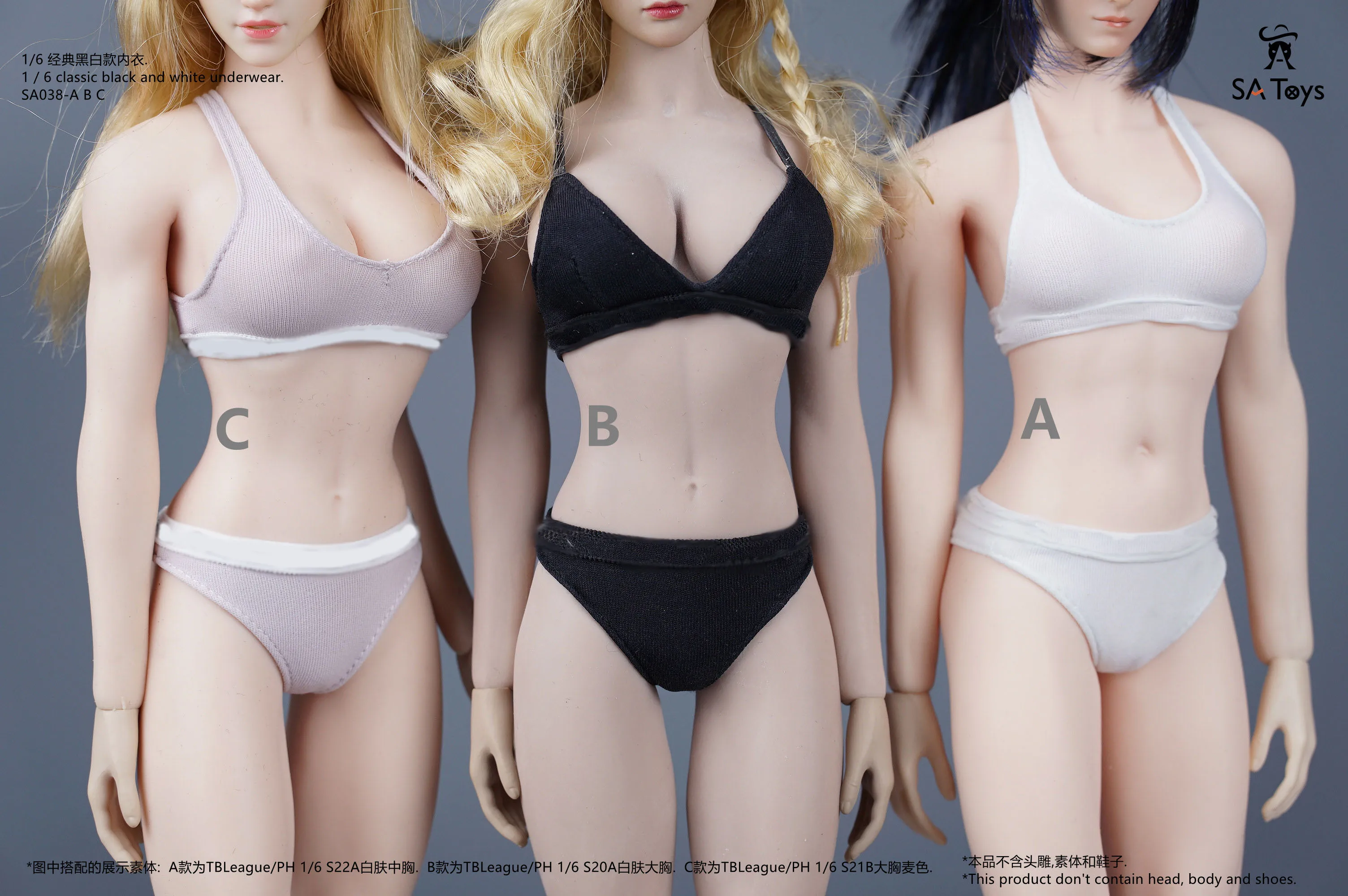 

SAToys SA038 1/6 Scale female dolls clothes underwear black white fit 12'' action figure