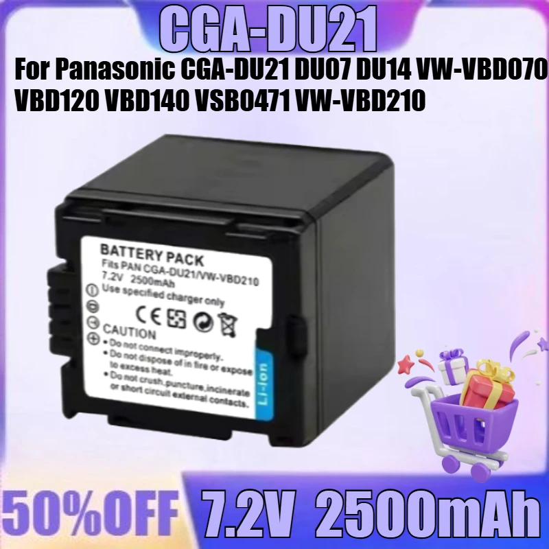 

New for Panasonic CGA-DU21 DU07 DU14 VW-VBD070 VBD120 VBD140 VSB0471 VW-VBD210 Camera Battery 2500mAh